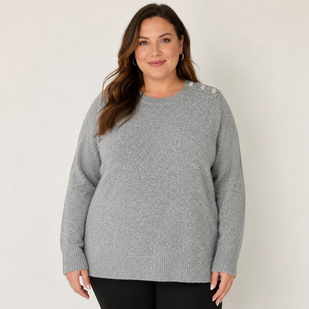 Lane Bryant Gray Shoulder Button Crew Neck Sweater Size 14/16 Classic Casual NWT